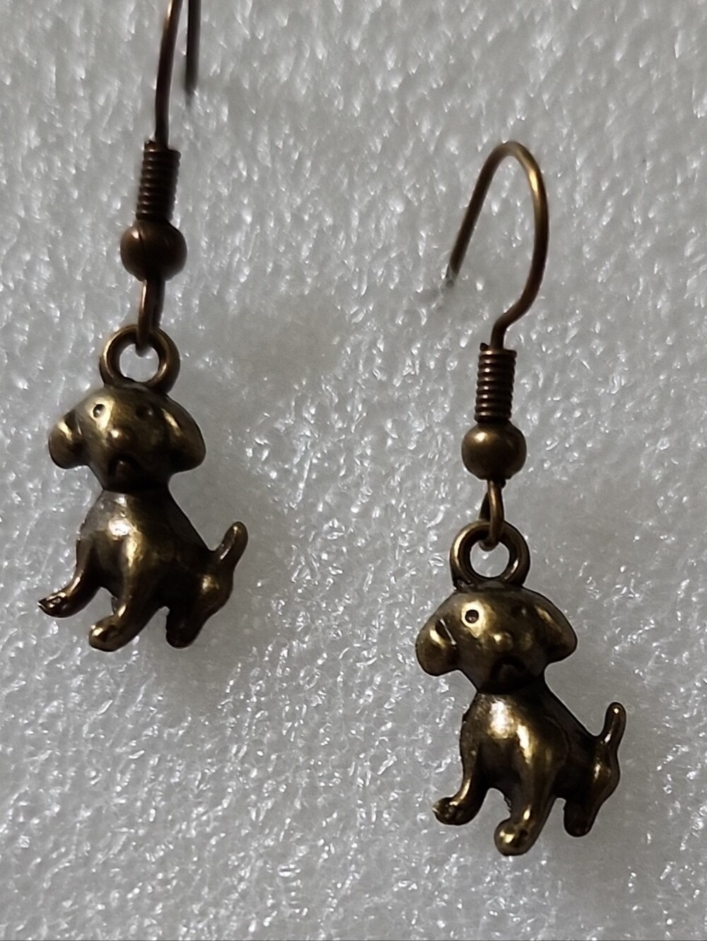 Hand Crafted Bronze Tone Puppy Charm Drop Earrings